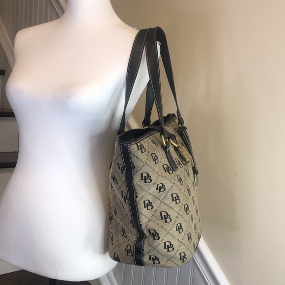 Vintage DOONEY BOURKE Monogram Black Tumbled Leather Two Top Handle Shoulder Bag - Picture 5 of 16